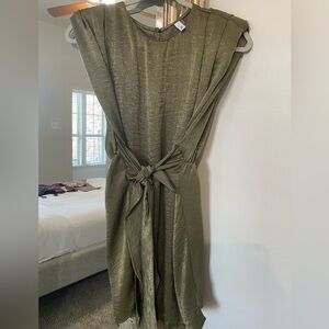 Mini Green Shoulder Pad Tie Waist Dress
